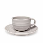 Theekop en schotel Noble grijs keramiek met ribbelstructuur