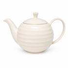 Witte keramieken theepot Noble met rond design en subtiele ribbelstructuur