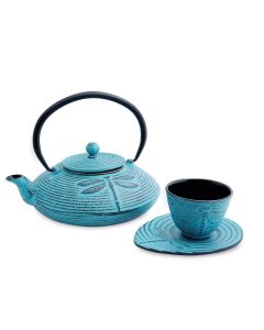 Gietijzeren theeset turquoise "Dragonfly" 