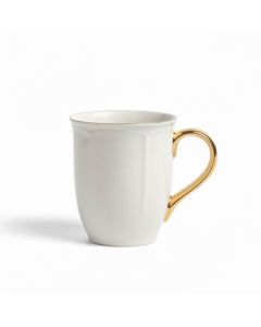 Witte mok met gouden oor uit de Aurelia Diamante collectie, elegant porselein met subtiele glans