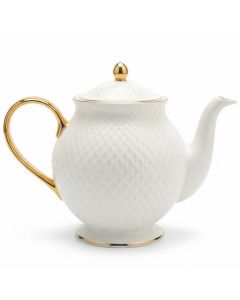 Witte porseleinen theepot met goudkleurige details uit de Aurelia Diamante collectie.