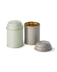 Set van 2 bewaarblikken Art Déco – groen en grijs – 125 g – tinplate met binnendeksel