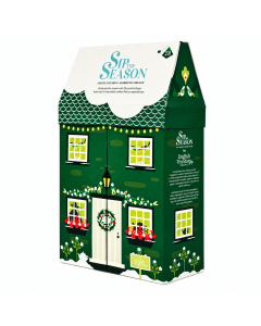 English Tea Shop Christmas Cottage geschenkverpakking in de vorm van een groen kersthuisje met 28 piramide-theezakjes in 10 smaken.