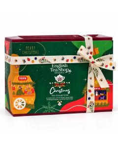 Groene English Tea Shop Christmas Tea Green Wonders geschenkdoos met 12 piramide-theezakjes en een decoratief kerstlint.