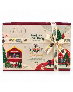 Witte English Tea Shop Christmas Tea White Wonders geschenkdoos met 12 piramide-theezakjes en een decoratief kerstlint.
