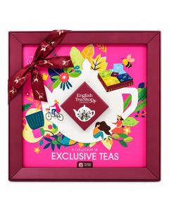 English Tea Shop Exclusive Teas geschenkdoos met roze design, decoratieve strik en 32 individueel verpakte theezakjes.