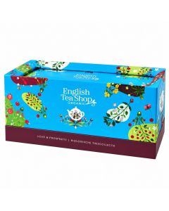 Blauwe English Tea Shop Love & Prosperity geschenkdoos met kleurrijke botanische illustraties en biologische theecollectie.