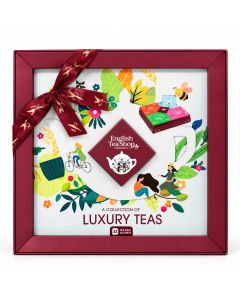 English Tea Shop Exclusive Teas geschenkdoos met roze design, decoratieve strik en 32 individueel verpakte theezakjes.