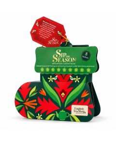 English Tea Shop Santa’s Stocking Greend kerstgeschenk in de vorm van een groene kerstsok met 8 biologische theezakjes in 4 feestelijke smaken.