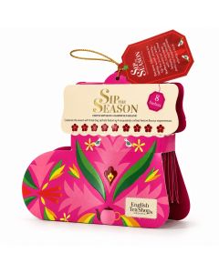 English Tea Shop Sip the Season geschenkverpakking met 8 biologische theezakjes in vier feestelijke smaken.
