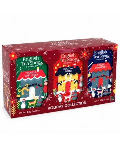 Rode English Tea Shop Holiday Collection geschenkdoos met Vanilla Earl Grey, Holiday Boost en Ginger Cranberry thee.
