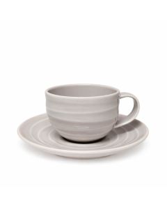 Theekop en schotel Noble grijs keramiek met ribbelstructuur