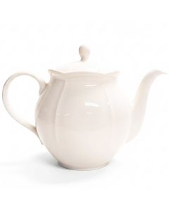 Close-up van de witte Noor Classic theepot met bol design en sierlijk deksel.