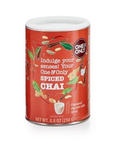 Productfoto van One & Only Spiced Chai – 250 gram chai mix met specerijen in rode verpakking