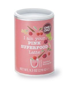 Blik One & Only Pink Superfood Latte – 270g superfood mix in roze verpakking
