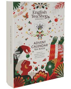 Staande Tea Book Cream adventskalender met kleurrijke illustraties en luxe uitstraling.