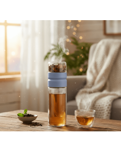 Glazen Infuser Drinkfles 450 ml – blauw 