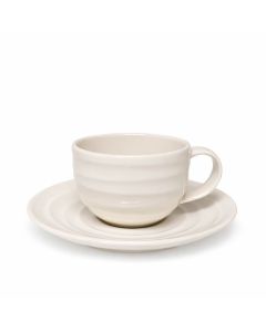 Theekop en schotel Noble wit keramiek met ribbelstructuur