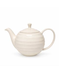 Witte keramieken theepot Noble met rond design en subtiele ribbelstructuur