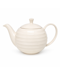 Witte keramieken theepot Noble met rond design en subtiele ribbelstructuur