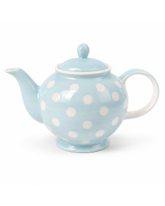 Turquoise keramische theepot met witte stippen 1000 ml op witte achtergrond