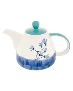 Theepot crème wit blauw turquoise 1000 ml 