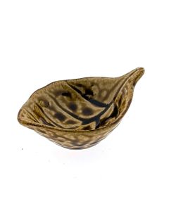 Keramische theetip olijfgroen smal in bladvorm, handgemaakt servies