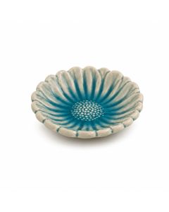 Keramisch zonnebloem schaaltje blauw voor theezakjes